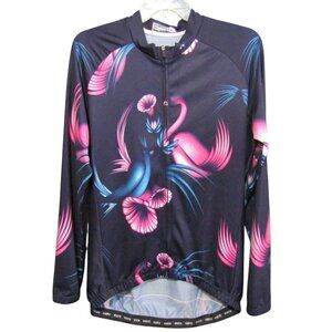 Weimostar Cycling Jersey Womens Size L Navy Blue Bird Floral Full Zip 3 Pocket